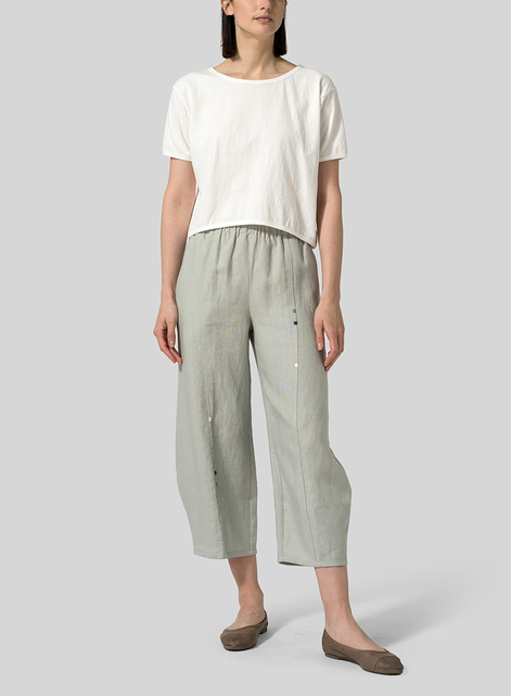 Linen Embroidered Crop Pants