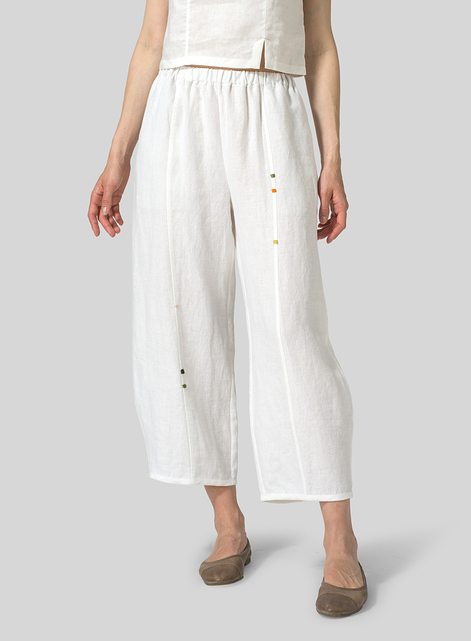 Linen Embroidered Crop Pants