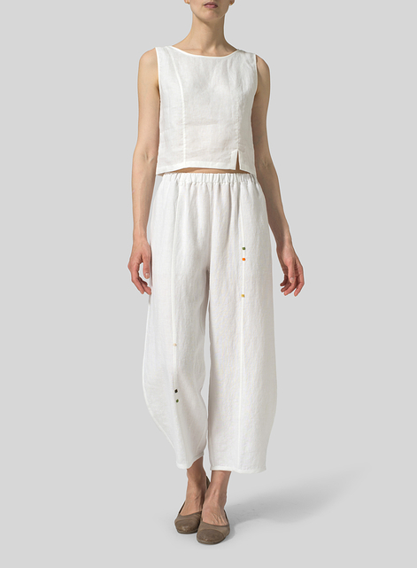 Linen Embroidered Crop Pants