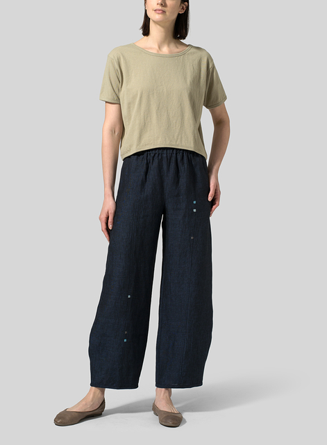 Linen Embroidered Ankle Length Pants