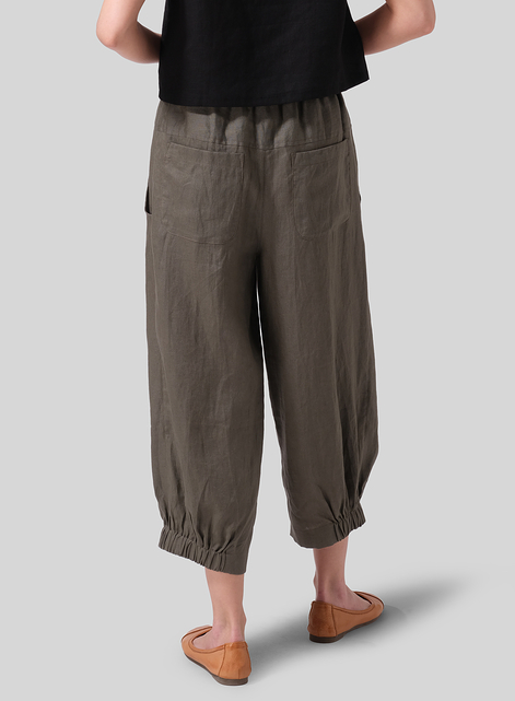 Linen Crumple Effect Harem Pants (Long)