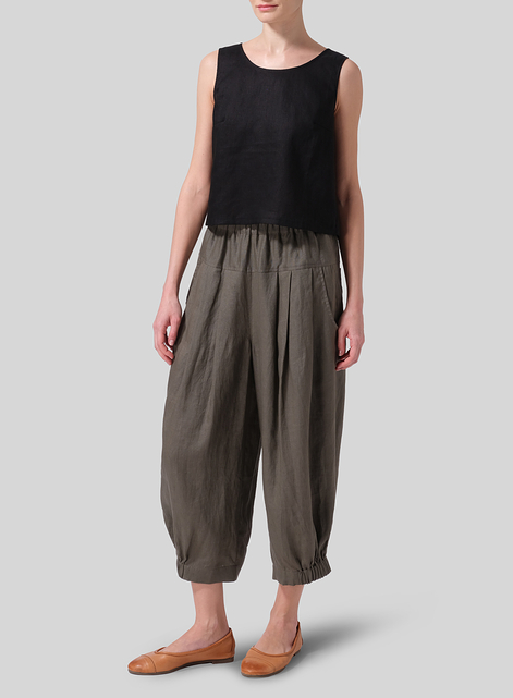 Linen Crumple Effect Harem Pants (Long)