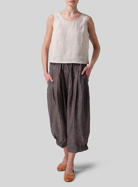 Linen Crumple Effect Harem Pants (Long)