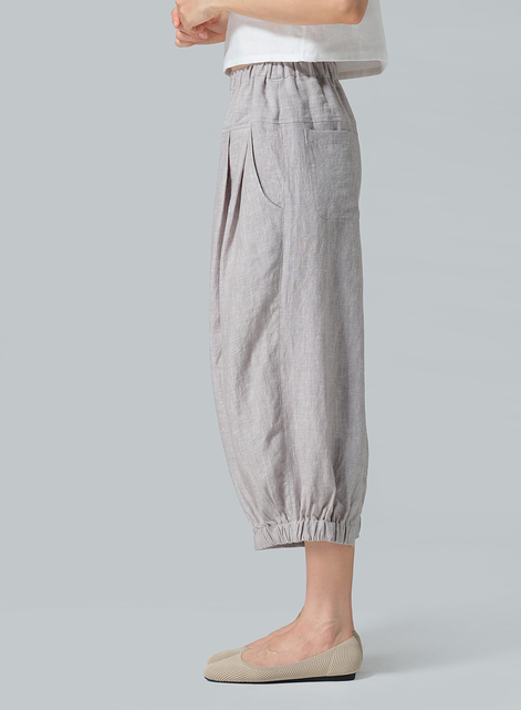 Linen Crumple Effect Harem Pants (Long)