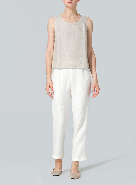 Linen Narrow Ankle Length Cropped Pants