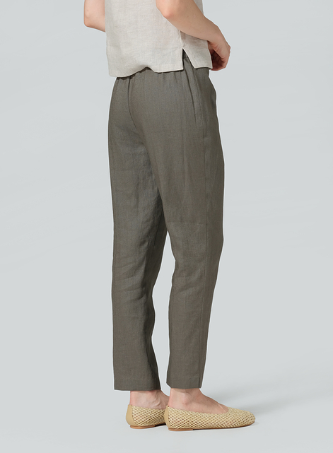 Linen Narrow Ankle Length Cropped Pants