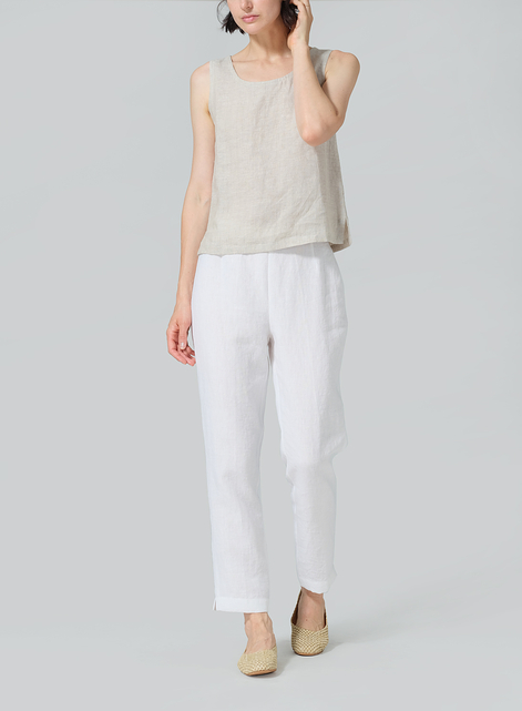 Linen Narrow Ankle Length Cropped Pants