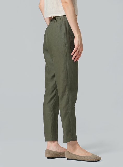 Linen Narrow Ankle Length Cropped Pants