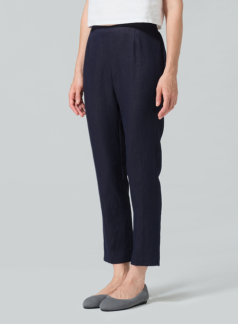 Linen Narrow Ankle Length Cropped Pants