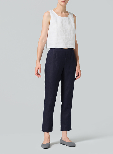 Linen Narrow Ankle Length Cropped Pants