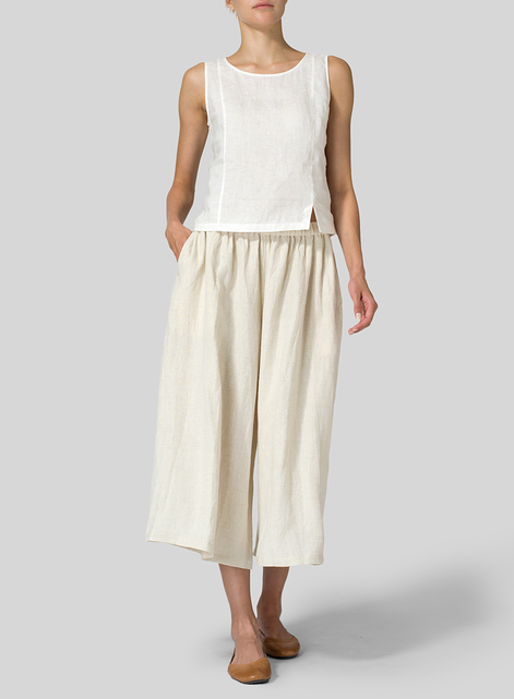 Linen Low Rise Wide Leg Pants