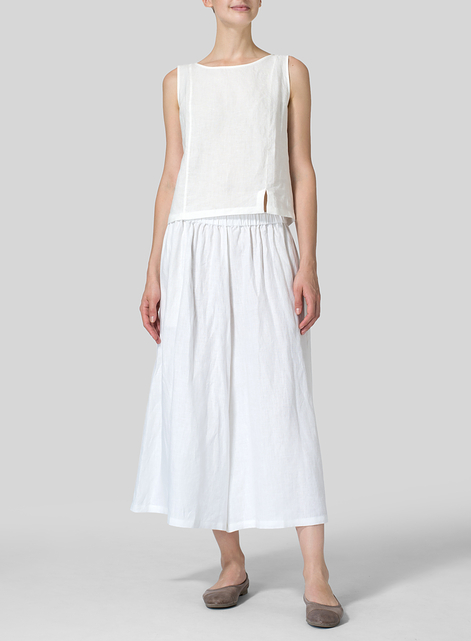 Linen Low Rise Wide Leg Pants