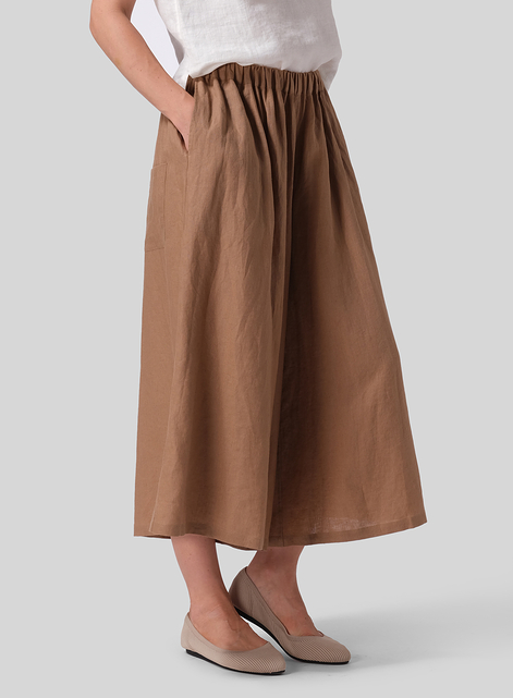 Linen Low Rise Wide Leg Pants