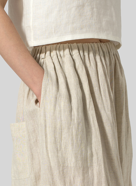 Linen Low Rise Wide Leg Long Pants