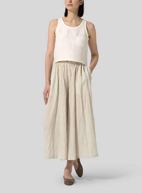 Linen Low Rise Wide Leg Long Pants