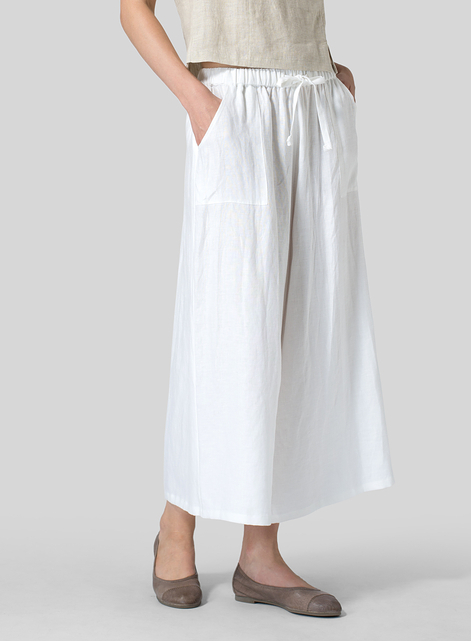 Linen Full Elastic Wide Leg Pants