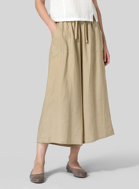 Linen Full Elastic Wide Leg Pants