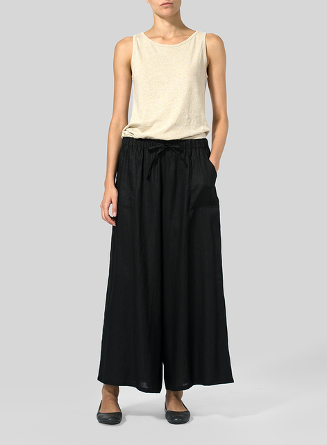 Linen Full Elastic Wide Leg Culottes