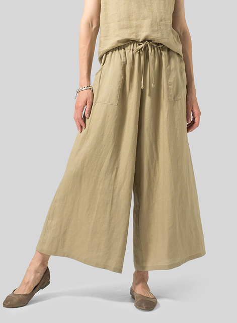 Linen Full Elastic Wide Leg Culottes