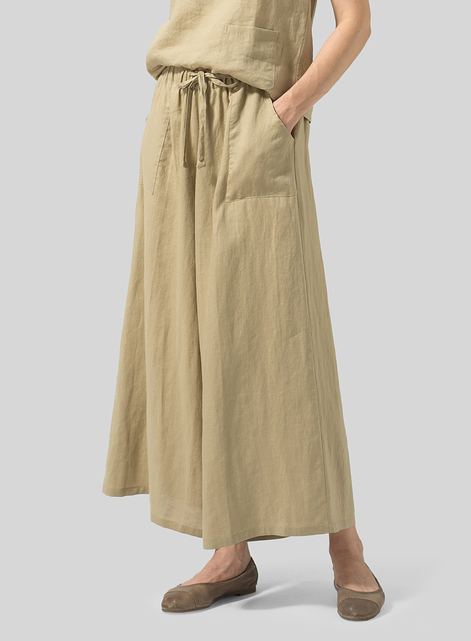 Linen Full Elastic Wide Leg Culottes