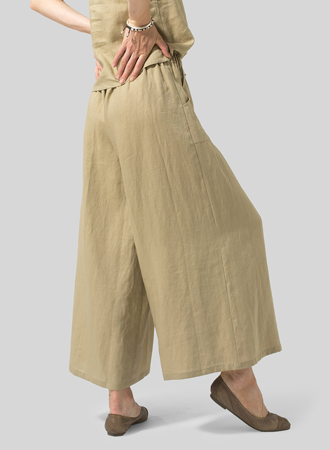 Linen Full Elastic Wide Leg Culottes