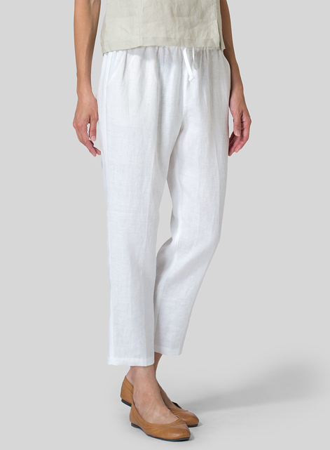 Linen Low Rise Narrow-Leg Cropped Pants