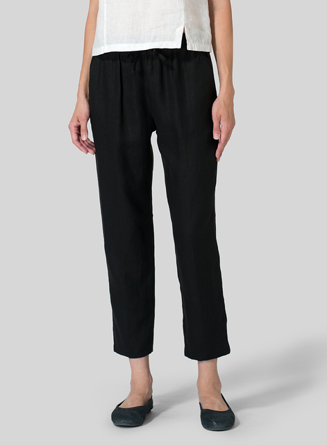 Linen Low Rise Narrow-Leg Cropped Pants