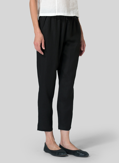 Linen Low Rise Narrow-Leg Cropped Pants