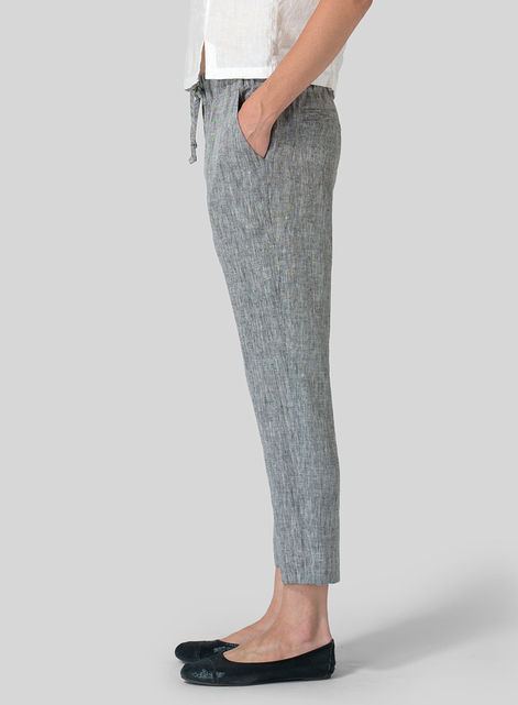 Linen Low Rise Narrow-Leg Cropped Pants