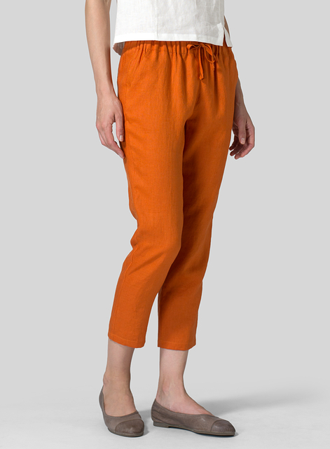 Linen Low Rise Narrow-Leg Cropped Pants