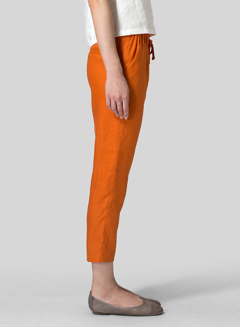 Linen Low Rise Narrow-Leg Cropped Pants