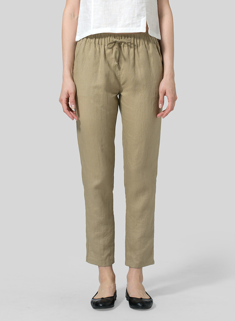 Linen Low Rise Slim Ankle Length Pants