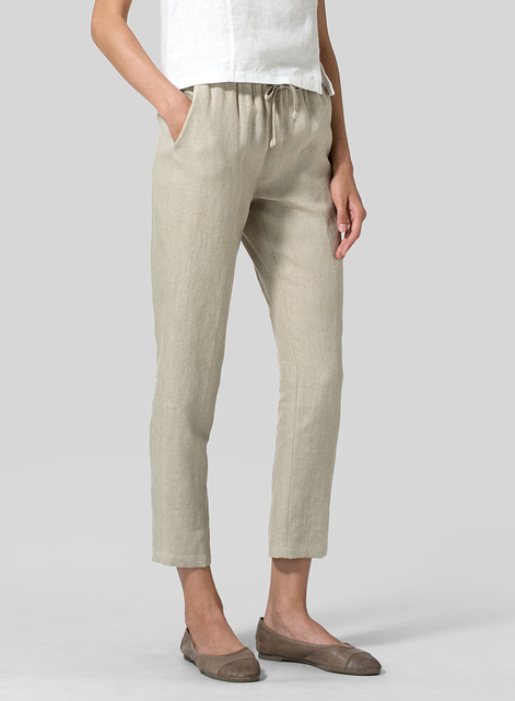 Linen Low Rise Slim Ankle Length Pants