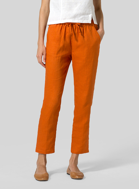 Linen Low Rise Slim Ankle Length Pants