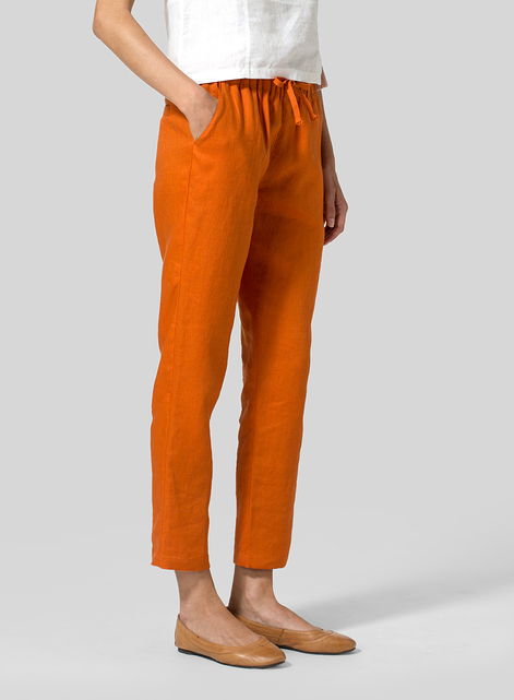 Linen Low Rise Slim Ankle Length Pants