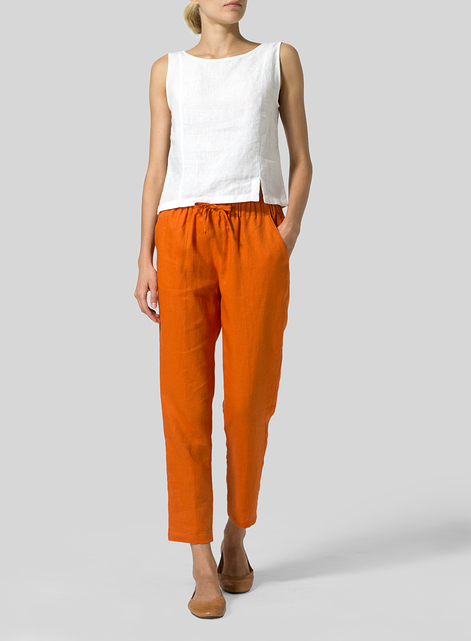 Linen Low Rise Slim Ankle Length Pants