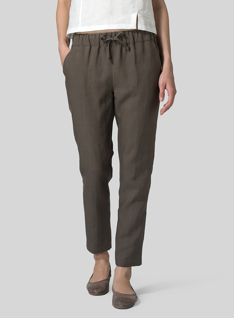 Linen Low Rise Slim Ankle Length Pants