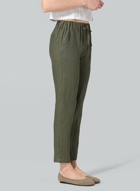 Linen Low Rise Slim Ankle Length Pants