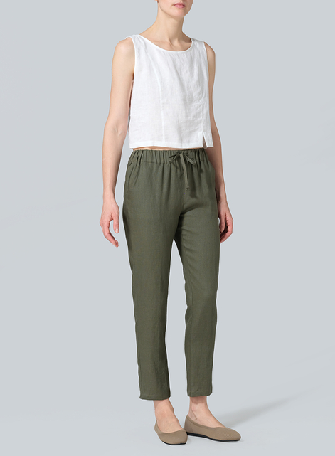 Linen Low Rise Slim Ankle Length Pants