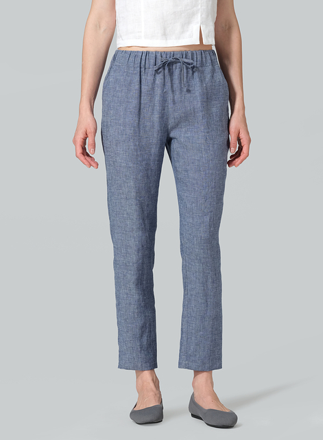 Linen Low Rise Slim Ankle Length Pants