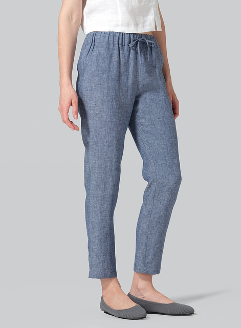 Linen Low Rise Slim Ankle Length Pants