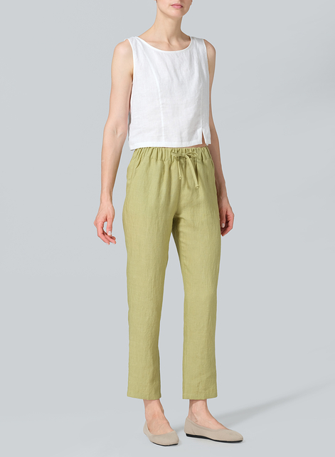 Linen Low Rise Slim Ankle Length Pants