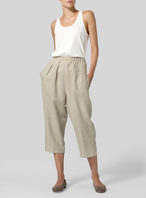 Linen High Waisted Full Elastic Pants