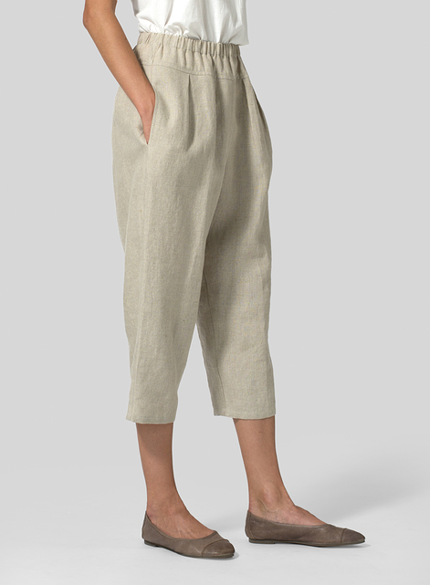 Linen High Waisted Full Elastic Pants