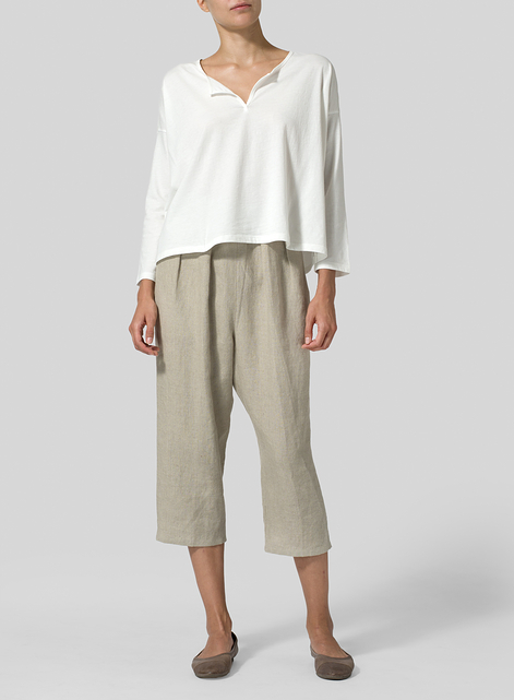 Linen High Waisted Full Elastic Pants