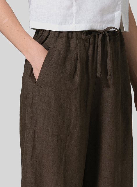 Linen Straight Elastic Long Pants