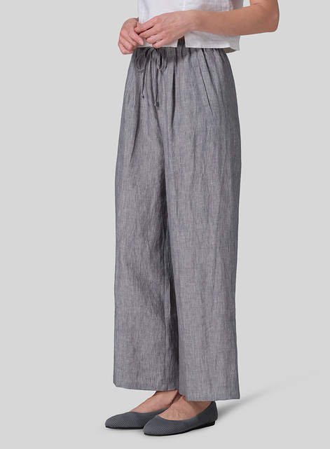 Linen Straight Elastic Long Pants