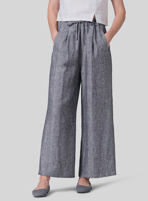 Linen Straight Elastic Long Pants