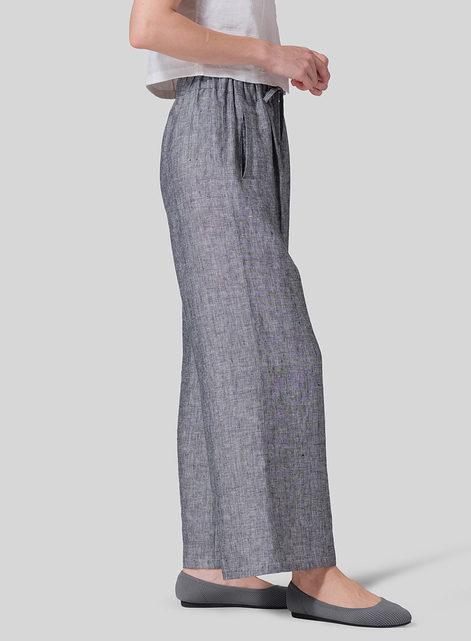 Linen Straight Elastic Long Pants