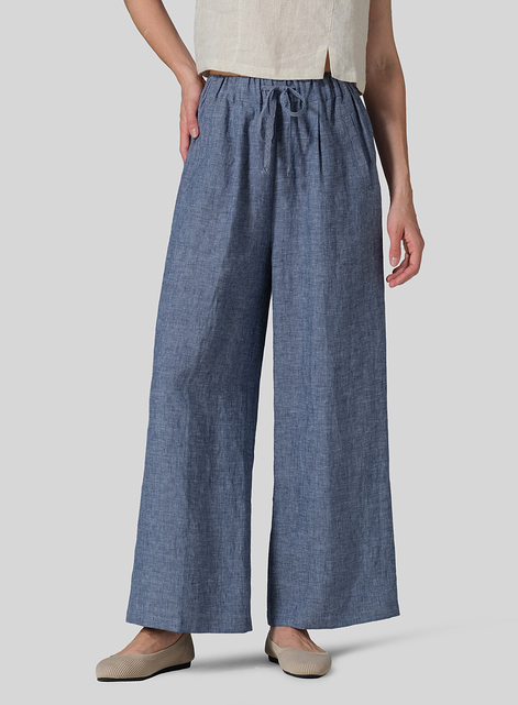 Linen Straight Elastic Long Pants